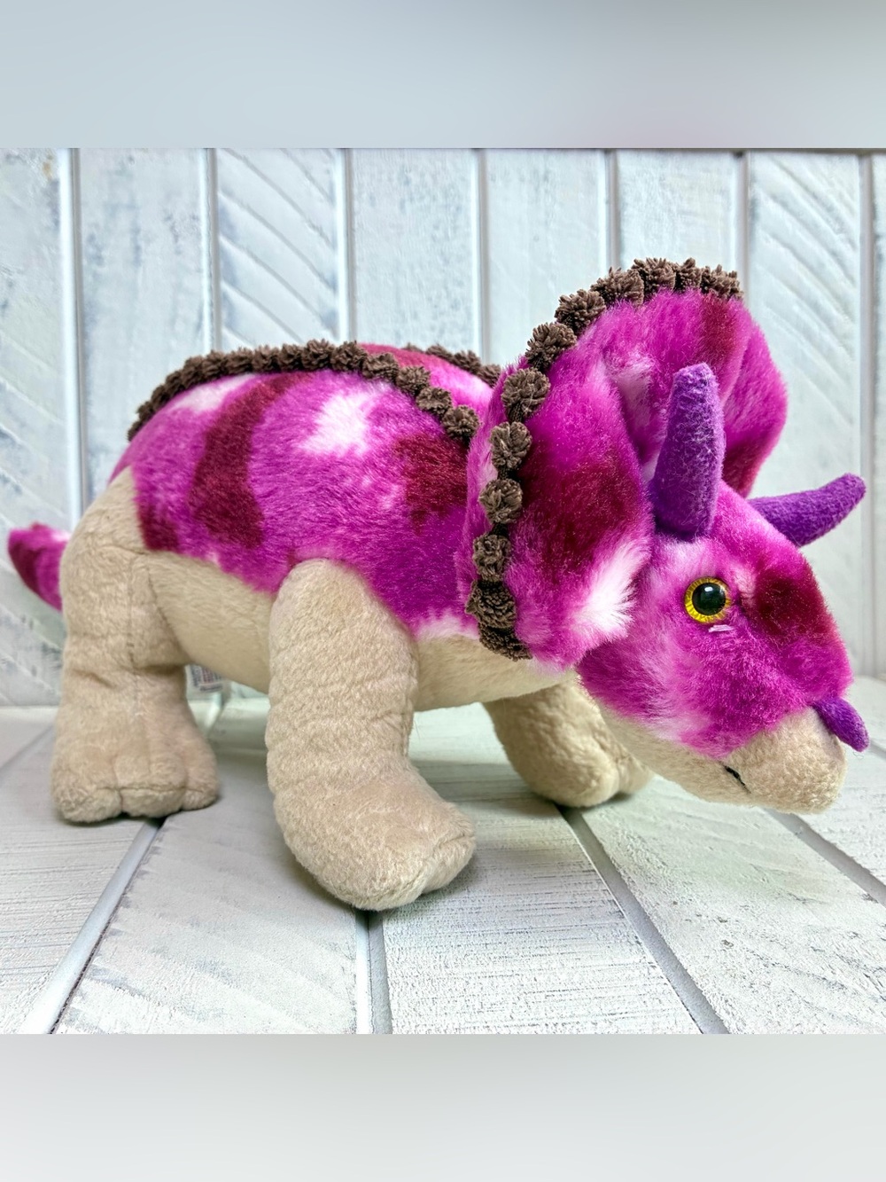 Aurora Dinos & Dragons 14” Triceratops Stuffed Animal Fuchsia Purple Tie Dye Toy